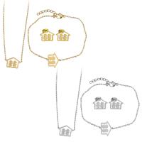 Fashion Stainless Steel Jewelry Sets, bracelet & earring & necklace, with 2Inch, 1Inch extender chain, House, plated, oval chain & for woman 1.5mm 1.5mm Approx 16 Inch, Approx  7 Inch 
