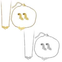 Fashion Stainless Steel Jewelry Sets, bracelet & earring & necklace, with 2Inch, 1Inch extender chain, Shoes, plated, oval chain & for woman 1.5mm 1.5mm Approx 16 Inch, Approx  7 Inch 