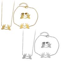 Parures de bijoux en acier inoxydable, Bracelet & boucle d'oreille & collier, avec 2Inch, 1Inch chaînes de rallonge, main, Placage, chaîne ovale & pour femme, plus de couleurs à choisir 1.5mm 1.5mm Environ 16 pouce, Environ  7 pouce, Vendu par fixé