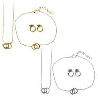 Fashion Stainless Steel Jewelry Sets, bracelet & earring & necklace, with 2Inch, 1Inch extender chain, Donut, plated, oval chain & for woman 1.5mm 1.5mm, 8mm Approx 16 Inch, Approx  7 Inch 