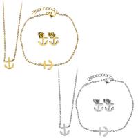 Fashion Stainless Steel Jewelry Sets, bracelet & earring & necklace, with 2Inch, 1Inch extender chain, Anchor, plated, oval chain & for woman 1.5mm 1.5mm Approx 16 Inch, Approx  7 Inch 