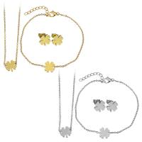 Fashion Stainless Steel Jewelry Sets, bracelet & earring & necklace, with 2Inch, 1Inch extender chain, Flower, plated, oval chain & for woman 1.5mm 1.5mm Approx 16 Inch, Approx  7 Inch 