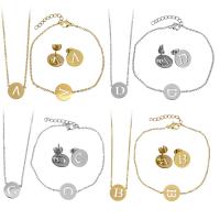 Fashion Stainless Steel Jewelry Sets, bracelet & earring & necklace, with 2Inch, 1Inch extender chain, Alphabet Letter, plated, oval chain & for woman 1.5mm 1.5mm, 12mm Approx 16 Inch, Approx  7 Inch 