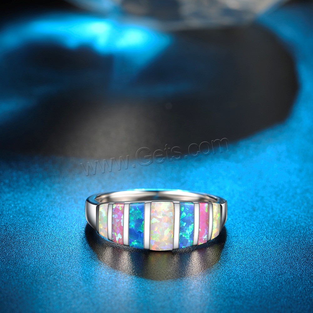 Brass Finger Ring, with Opal, platinum plated, different size for choice & for woman, Sold By PC