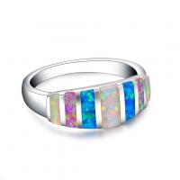 Brass Finger Ring, with Opal, platinum plated & for woman 