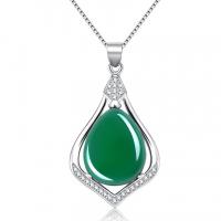 Sterling Silver Jewelry Necklace, 925 Sterling Silver, with Chalcedony, plated, box chain & for woman Approx 15.7 Inch 