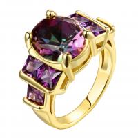 Brass Finger Ring, with Amethyst, plated & for woman 