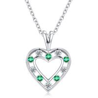 Cubic Zirconia Sterling Silver Necklace, 925 Sterling Silver, platinum plated, oval chain & for woman & with cubic zirconia Approx 15.7 Inch 
