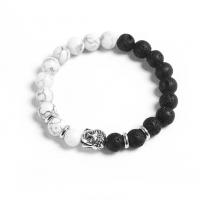 Howlite Bracelet, with Lava & Zinc Alloy, for woman, white and black, 8mm, 10mm Approx 6.8-8.2 Inch 