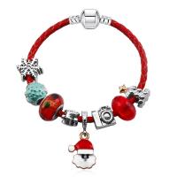 Zinc Alloy European Bracelets, with PU Leather Cord & Lampwork, plated & for woman & enamel 