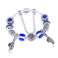 Zinc Alloy European Bracelets, with Lampwork, Feather, antique silver color plated & snake chain & for woman & with rhinestone 