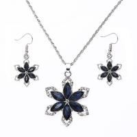 Fashion Zinc Alloy Jewelry Sets, earring & necklace, with Crystal, silver color plated, oval chain & for woman, blue  Approx 17.7 Inch 