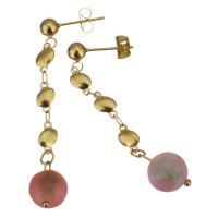 Stainless Steel Drop Earring, with Dyed Jade, gold color plated, for woman, 54mm 