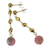 Stainless Steel Drop Earring, with Dyed Jade, gold color plated, for woman, 53mm 