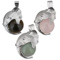 Stainless Steel Animal Pendants, with Gemstone, Elephant original color Approx 