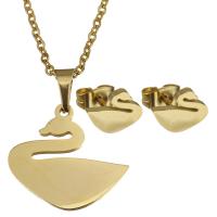 Fashion Stainless Steel Jewelry Sets, Stud Earring & necklace, Swan, gold color plated, oval chain & for woman 1.5mm Approx 17 Inch 