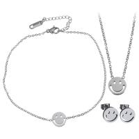 Fashion Stainless Steel Jewelry Sets, Stud Earring & bracelet & necklace, with 2lnch extender chain, Smiling Face, oval chain & for woman, original color 1.5mm 1.5mm, 10mm Approx 9 Inch, Approx 14 Inch 