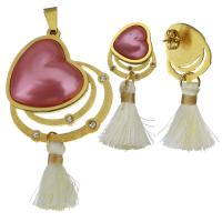 Enamel Stainless Steel Jewelry Sets, pendant & earring, with Cotton Thread, Heart, gold color plated, for woman & with rhinestone & stardust, purple  Approx 