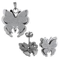 Fashion Stainless Steel Jewelry Sets, Stud Earring & pendant, Butterfly, for woman & stardust, original color  Approx 