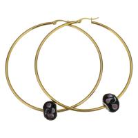 Stainless Steel Hoop Earring, with Lampwork, gold color plated, for woman, black  