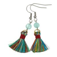 Stainless Steel Tassel Earring, with Cotton Thread & Glass Beads, plated, for woman, multi-colored, 52mm 