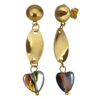 Stainless Steel Drop Earring, with Amber, Heart, gold color plated, for woman, multi-colored, 44mm 