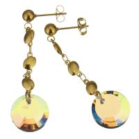 Stainless Steel Drop Earring, with Glass, gold color plated, for woman & faceted, yellow, 51mm, 14mm 