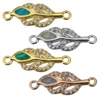 Cubic Zirconia Micro Pave Brass Connector, with Opal, Feather, plated, micro pave cubic zirconia & 1/1 loop Approx 1.5mm 