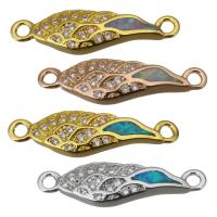 Cubic Zirconia Micro Pave Brass Connector, with Opal, Wing Shape, plated, micro pave cubic zirconia & 1/1 loop Approx 1.5mm 