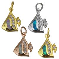 Animal Brass Pendants, with Opal, Fish, plated, micro pave cubic zirconia Approx 4mm 