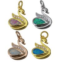 Animal Brass Pendants, with Opal, Swan, plated, micro pave cubic zirconia Approx 4mm 