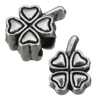 Zinc Alloy European Beads, Four Leaf Clover, antique silver color plated, without troll Approx 5mm 