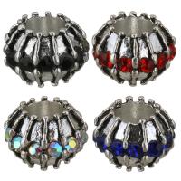 Rhinestone Brass European Beads, Drum, antique silver color plated, without troll & with rhinestone Approx 5mm 