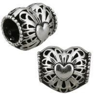 Zinc Alloy European Beads, Heart, antique silver color plated, without troll Approx 5mm 