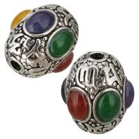 Zinc Alloy Large Hole Beads, with Dyed Jade, antique silver color plated Approx 3.5mm 