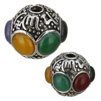 Zinc Alloy Large Hole Beads, with Dyed Jade, Drum, antique silver color plated 
