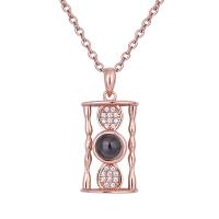 925 Sterling Silver Miniature Projection Necklace, with 2inch extender chain, Sandglass, plated, oval chain & for woman & with rhinestone .5 