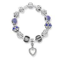 Zinc Alloy European Bracelets, Heart, antique silver color plated & for woman & with rhinestone 