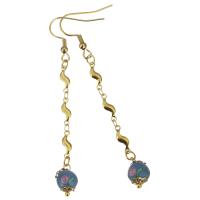 Stainless Steel Drop Earring, with Lampwork, gold color plated, for woman, blue, 76mm 