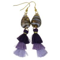 Stainless Steel Tassel Earring, with Cotton Thread & Lampwork, gold color plated, for woman, multi-colored, 79mm 