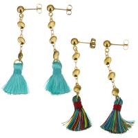Stainless Steel Tassel Earring, with Cotton, gold color plated, for woman 60mm 