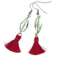 Stainless Steel Tassel Earring, with Cotton Thread & Lampwork, plated, for woman, red, 63mm 