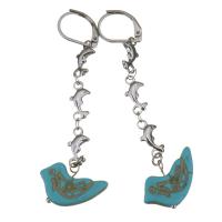 Stainless Steel Lever Back Earring, with Synthetic Turquoise, for woman, original color, 66mm 