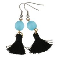 Stainless Steel Tassel Earring, with Glass Beads, plated, for woman, black, 55mm 