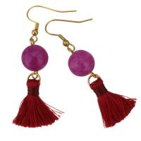 Stainless Steel Tassel Earring, with Rose Agate, gold color plated, for woman, red, 58mm 