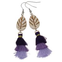 Stainless Steel Tassel Earring, with Cotton Thread & Howlite, plated, for woman, purple, 83mm 