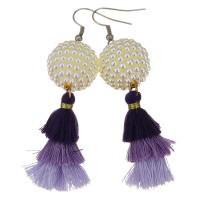 Stainless Steel Tassel Earring, with Cotton Thread & Resin, plated, for woman, purple, 76mm 