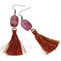 Stainless Steel Tassel Earring, with Cotton Thread & Dyed Jade, plated, for woman, multi-colored, 84mm 