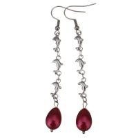 Stainless Steel Drop Earring, with Glass Pearl, Dolphin, for woman 78mm 