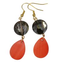 Stainless Steel Drop Earring, with Glass Beads & Resin, gold color plated, for woman, orange, 59mm 